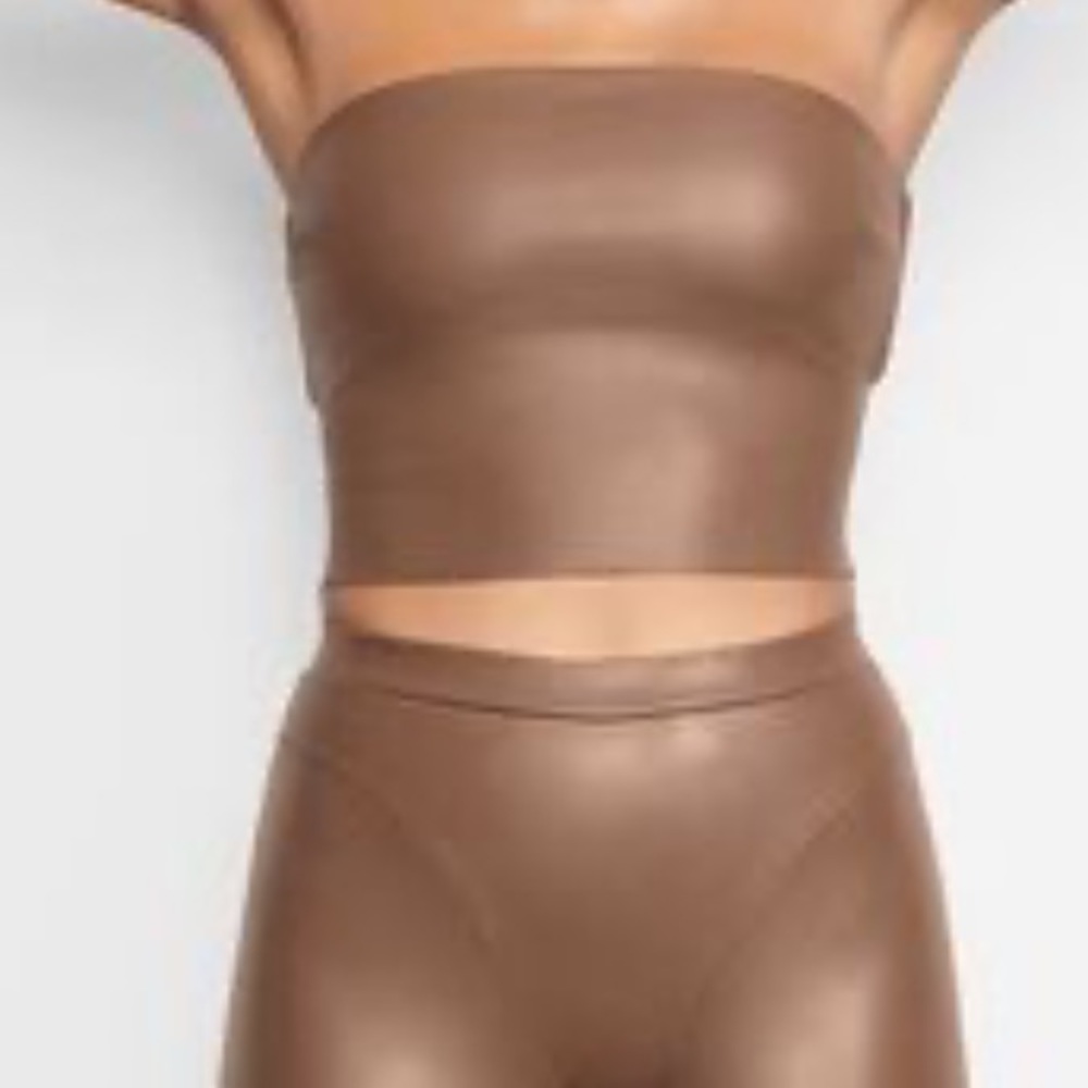 SKIMS faux leather brown tube top